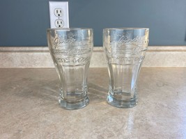 Lot of 2 Gino&#39;s Pizza Embossed 25th Anniversary Clear Glasses - £11.68 GBP