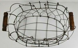 Wire Basket Oval Handmade Wooden Bale Handle 15&quot; - $29.99
