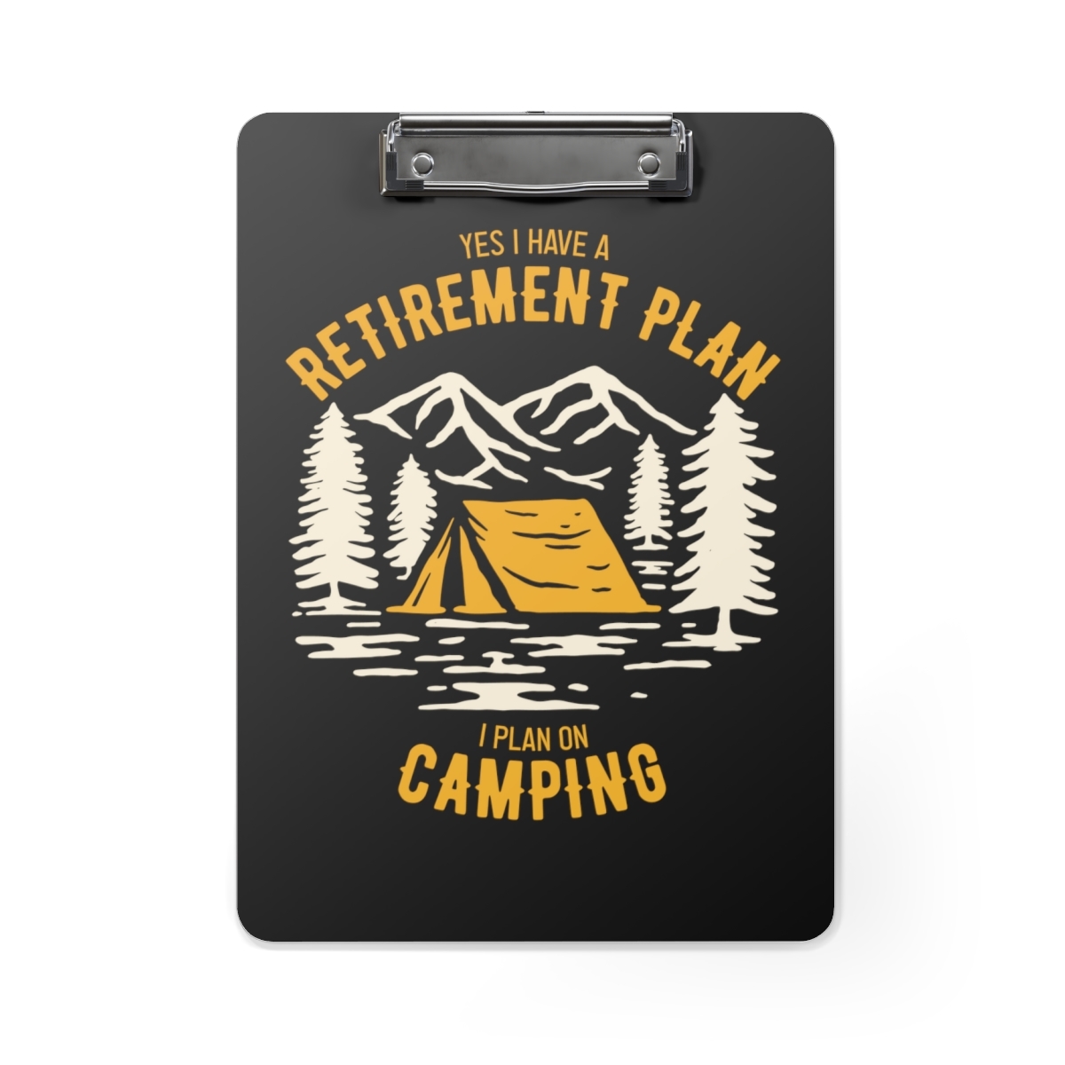 Primary image for Personalized Camping Retirement Plan Clipboard 9" x 12.5" Two-Sided Print Option