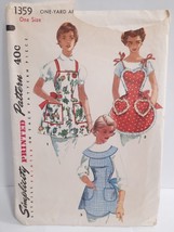 Vintage Simplicity 1359 Apron Pattern ~ 3 Variations Ties at Back Heart Pockets - £19.47 GBP