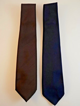 2 Simple Mens Neckties Solid Poly Thin 56&quot; L 3&quot; Blue Brown Dress Tie Set - £7.95 GBP