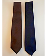2 SIMPLE MENS NECKTIES SOLID POLY THIN 56&quot; L 3&quot;  Blue Brown DRESS TIE SET - $9.89