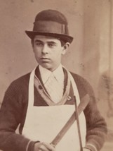 Antique Cabinet Card Photograph c.1800&#39;s Butcher wearing Derby Sharpening Knife - £25.84 GBP