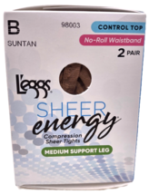 L&#39;eggs Sheer Energy Medium Leg Support Control Top Tights 2 Pairs SUNTAN... - $16.82