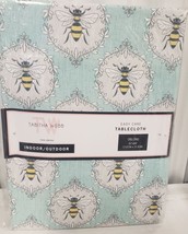 Printed Fabric In/Outdoor Tablecloth, 60&quot;x84 Oblong, Shabby Bees On Turquoise,Tw - £19.54 GBP