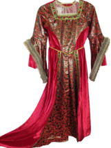 Queen Isabella Red Velvet Gold Brocade Jeweled Medieval Dress Child Size 10 - £62.93 GBP