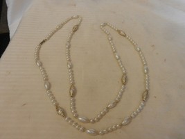 Vintage Stranded White Ball &amp; Ovals with Silver Necklace 54&quot; Long from H... - £31.47 GBP