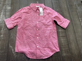 JANIE AND JACK NWT Red/Pink Linen Cotton Blend Boys Button Down Shirt Si... - $465.81 MXN