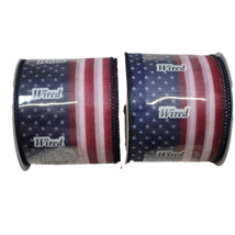 2 Rolls of Sheer Wired Ribbon 3 Yd Americana Patriotic Flag 6 Yds Total 3.5&quot; - £7.83 GBP