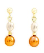 Freshwater Round Yellow &amp; Oval White PEARL Solid 14K Yellow GOLD Dangle ... - $1,505.18 MXN