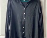 A New Day Button Up Blouse Shirt Womens Size Large Black Long Sleeve Basic - $10.84