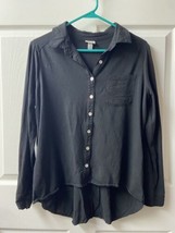 A New Day Button Up Blouse Shirt Womens Size Large Black Long Sleeve Basic - £8.63 GBP