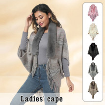Lady Winter Imitation Cashmere Loose Shawl Scarf Elegant W/Faux Fur Collar Cape - £14.94 GBP