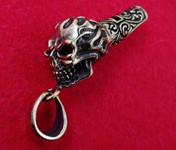 Vintage Skull Whistle Pendant Necklace Collectable Brass Unisex Gift - $32.13