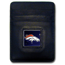 Denver Broncos Nfl Black Leather Pewter Logo Credit Card/Money Clip Holder - £15.80 GBP