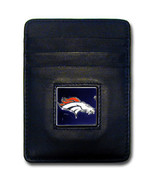 DENVER BRONCOS NFL BLACK LEATHER PEWTER LOGO CREDIT CARD/MONEY CLIP HOLDER - £15.62 GBP