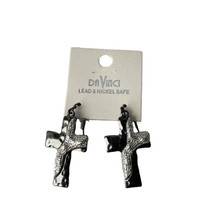 Davinci Cross Earrings Dangling Hook Bronze Silvertone Costume Easter - £3.16 GBP