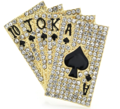 Poker Cards Brooch Vintage Look Stunning Diamonte Gold Plated Christmas Pin J8G - £16.80 GBP