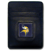 Minnesota Vikings Nfl Black Leather Pewter Logo Credit Card/Money Clip Holder - £15.73 GBP
