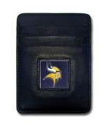 MINNESOTA VIKINGS NFL BLACK LEATHER PEWTER LOGO CREDIT CARD/MONEY CLIP H... - $20.00