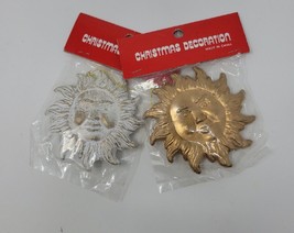 Vintage Goldtone Sun Face Ornament Sealed 3&quot; Lot 2 Holiday Christmas - £9.39 GBP