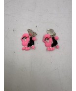 Pair of Vintage Clip On Earrings Pink Dangle Plastic Poodle - $8.56