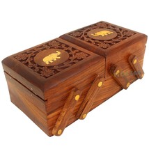 Beautiful Wooden Jewellery Box Women Jewel Organizer Hand Carved Elephan... - £21.98 GBP