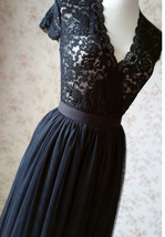 Black V-neck Lace Tops Outfit Women Short Sleeve Plus Size Lace Topper image 3