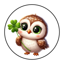 30 ST PATRICKS DAY OWL ENVELOPE SEALS STICKERS LABELS TAGS 1.5&quot; ROUND CL... - $7.49