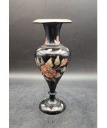 Vintage Hand Etched Brass Miniature Bud Vase Floral Palm Trees birds 6&quot; ... - £6.74 GBP