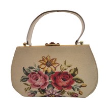 Vintage Fiesta Brand Made in Canada Ivory Leather &amp; Wool Needlepoint Mod... - $46.75