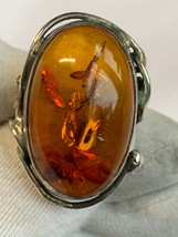 Sterling Silver Artisan Made Amber Ring 9.45g Fine Jewelry Size 8 Band - $69.25