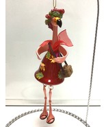 Department 56 pink flamingo ornament glass 56-34751  6 1/2” red dress - $26.99