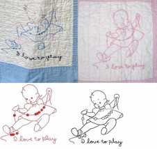 BABY&#39;S DAY crib quilt blocks embroidery transfer pattern c1936   - £7.99 GBP