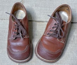 Vintage Stride Rite Brown Leather Shoes 7 1/2 C Rustic Cottagecore USA Made - £23.27 GBP