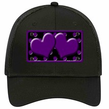 Purple Black Polka Dot Purple Center Hearts Novelty Black Mesh License Plate Hat - £23.24 GBP