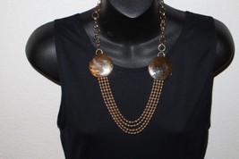 Gold Tone Metal Chain Necklace Hinged Clasp Statement Round Disc Circle 24&quot; - $266.21 MXN