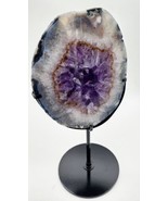 Amethyst Porthole Slab 3 Pounds 11 OZ  With Metal Stand Amethyst Slab St... - $237.59