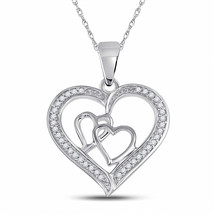 Sterling Silver Womens Round Diamond Triple Heart Outline Pendant 1/8 Cttw - £122.96 GBP