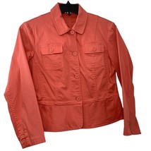 Talbots Jacket Sz 10 Stretch Twill Coral Flap Pockets Unlined Spring Buttons - £10.35 GBP