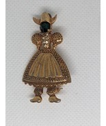 Vintage BROOCH Danish Girl Pin With Green Face Gold Tone Color 1.75 Pain... - £6.19 GBP