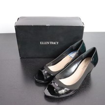 NOB Ellen Tracy ET-Irma Sz 8M Black Patent Wedge Peep Toe Heels - £19.18 GBP