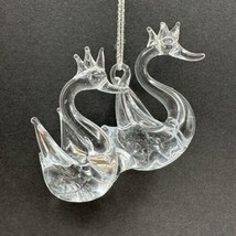 Vintage Clear Hand Blown Glass Pair of Birds Christmas Ornament Swans Taiwan - £11.16 GBP