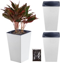 White Self Watering Violet Pots Tall Sq.Are Planter With 3D Wallpaper Pattern, 2 - £32.95 GBP