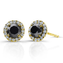 1-Carat-Black-Diamond-Halo-Solitaire-Screw-Back-Martini-Earrings-14K-Yellow Gold - £142.74 GBP