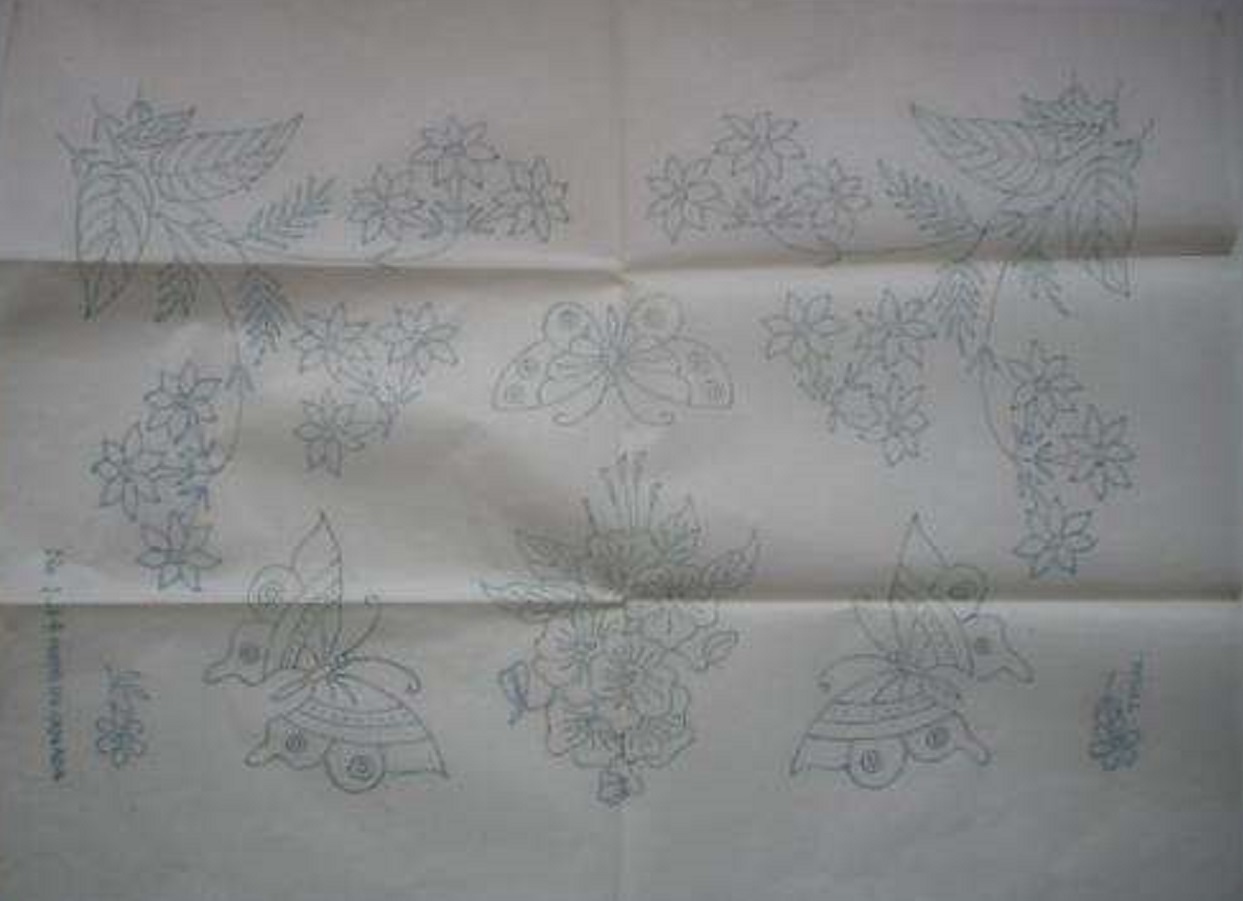 1920's Butterfly & Flowers embroidery transfer ORIG lf 1-44   - $5.00