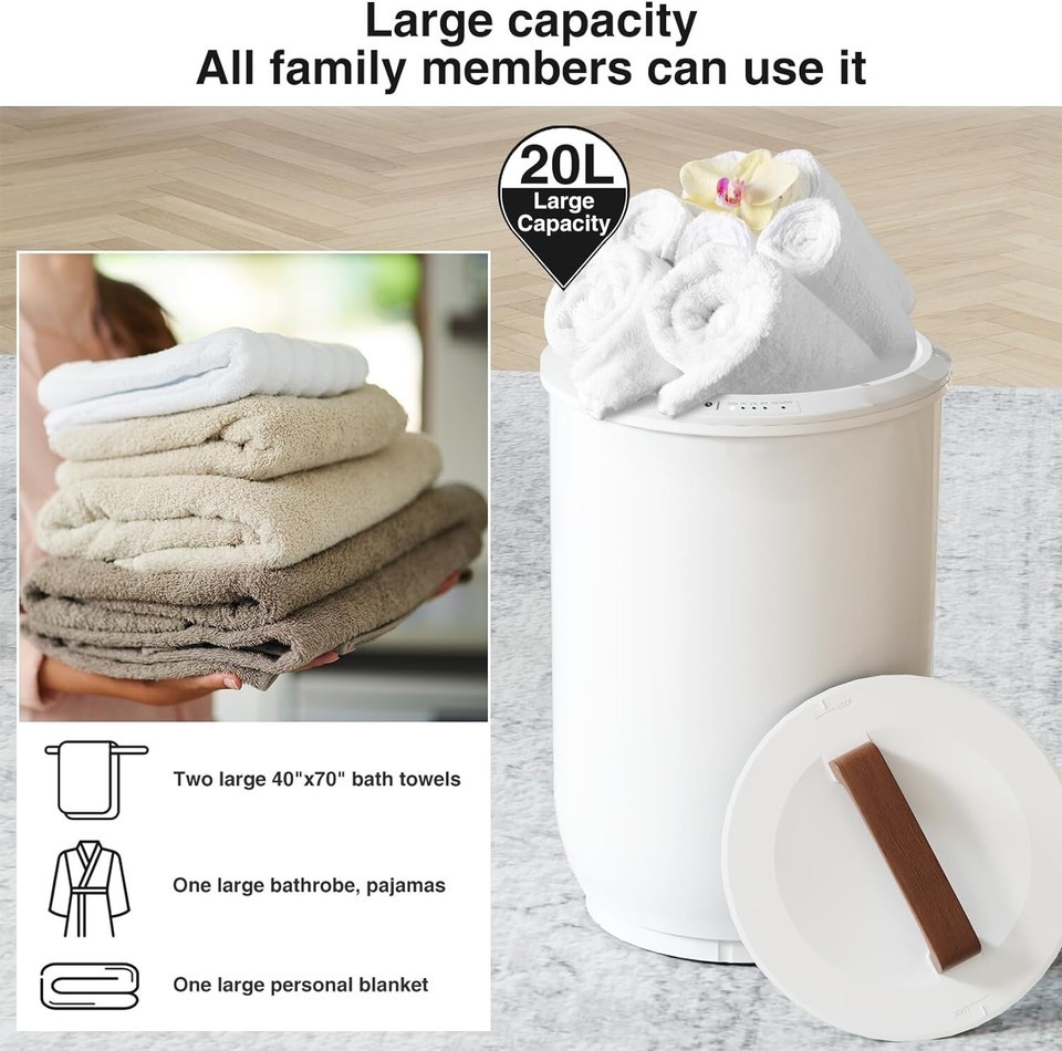 Extra Large Heated Towel Warmer with Timer - Safe Auto Shut Off & Wood Handle Item image 7