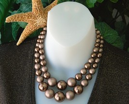 Vintage Choker Necklace Metallic Bronze Brown 2 Strands Beads Japan - £21.97 GBP