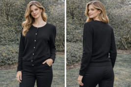 Charter Club Womens Sz XL 2-ply 100% Cashmere Black Button Front Sweater... - $65.99