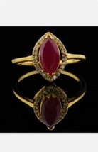 2Ct Marquise Simulated Red Ruby Halo Engagement Ring 14k Yellow Gold Plated - £90.51 GBP